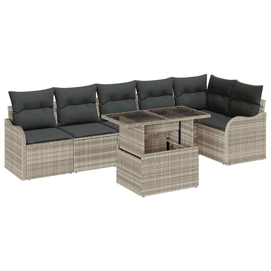Ensemble de canapé de jardin 7 pcs Gris clair Poly Rattan - 2