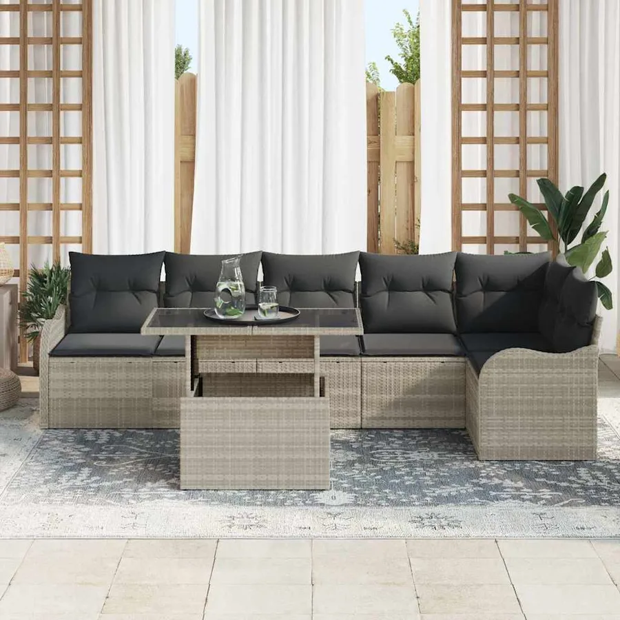 Ensemble de canapé de jardin 7 pcs Gris clair Poly Rattan - 3