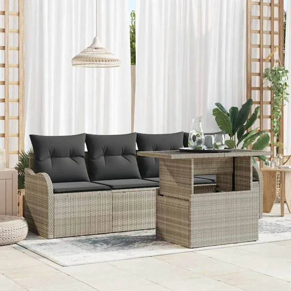 Ensemble de canapé de jardin 5 pcs Gris clair Poly Rattan