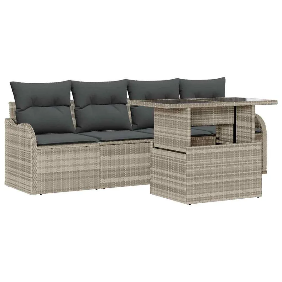 Ensemble de canapé de jardin 5 pcs Gris clair Poly Rattan - 2