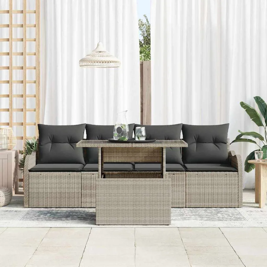 Ensemble de canapé de jardin 5 pcs Gris clair Poly Rattan - 3
