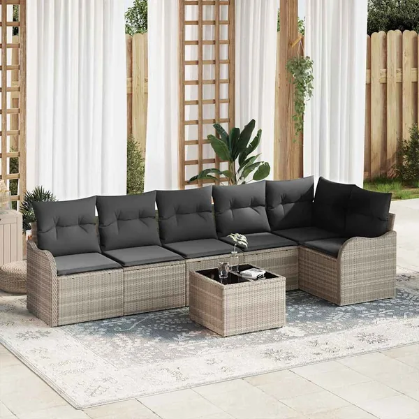 Ensemble de canapé de jardin avec coussin 7 pcs Gris Poly rotin