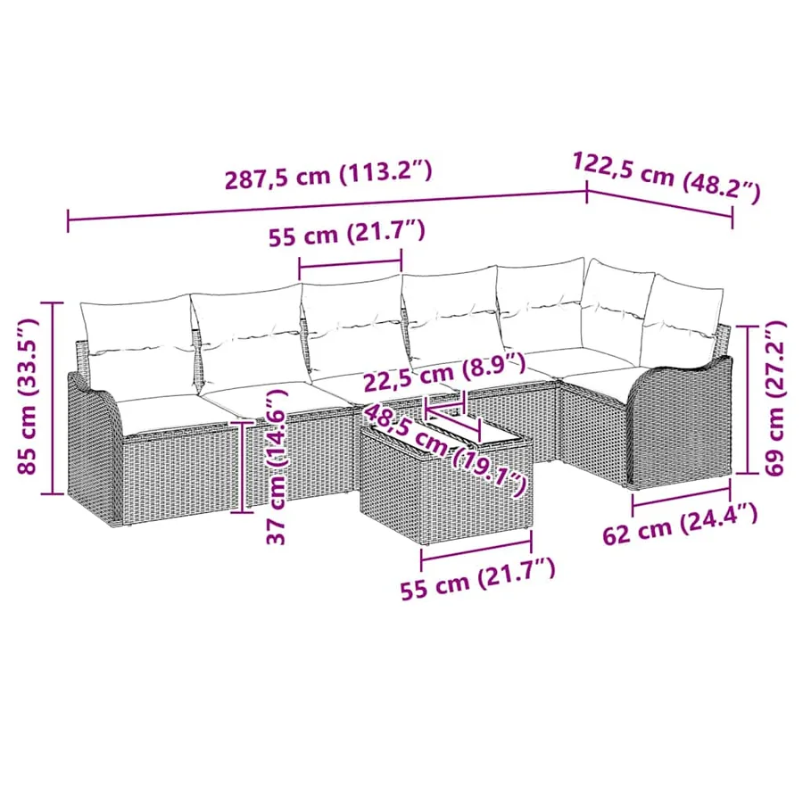 Ensemble de canapé de jardin avec coussin 7 pcs Gris Poly rotin - 13