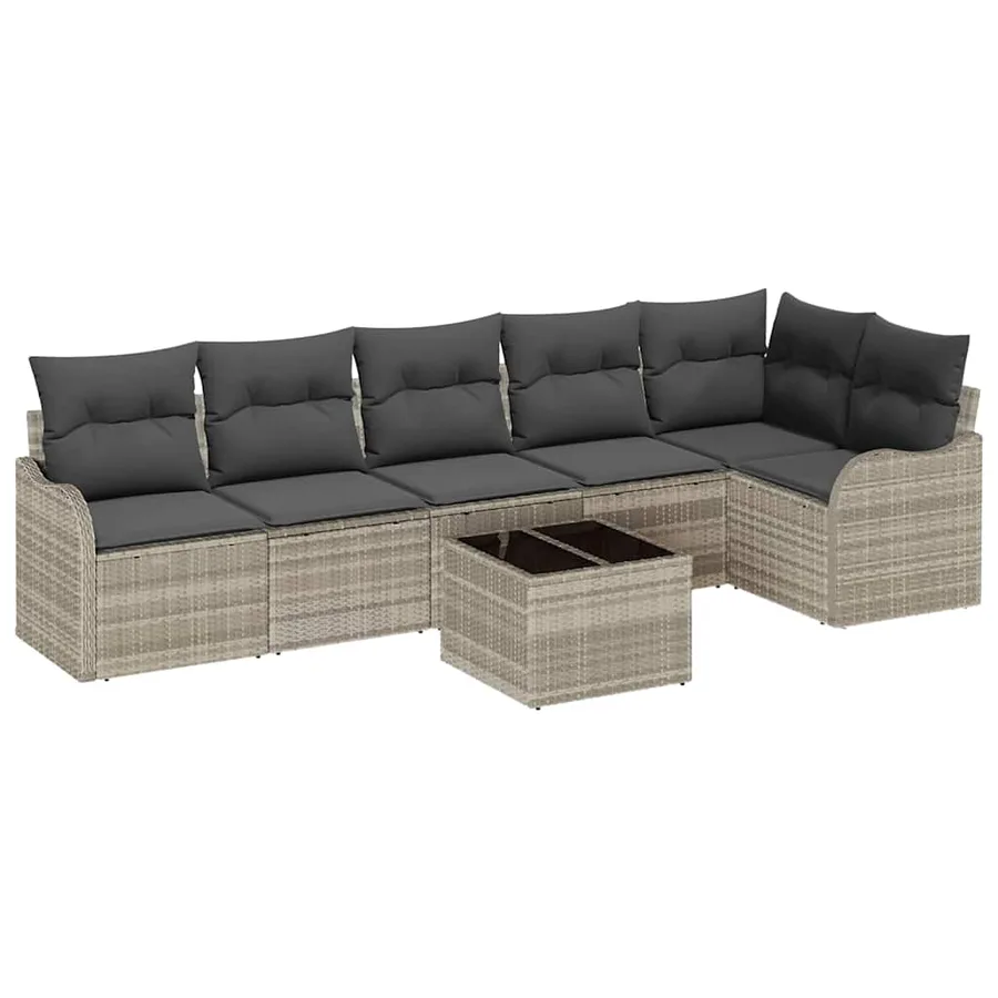 Ensemble de canapé de jardin avec coussin 7 pcs Gris Poly rotin - 2