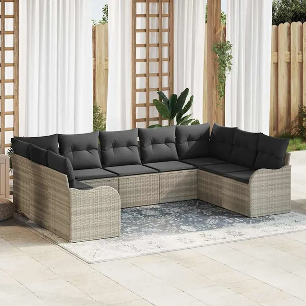 Ensemble de canapé de jardin 9 pcs Gris clair polyrotin
