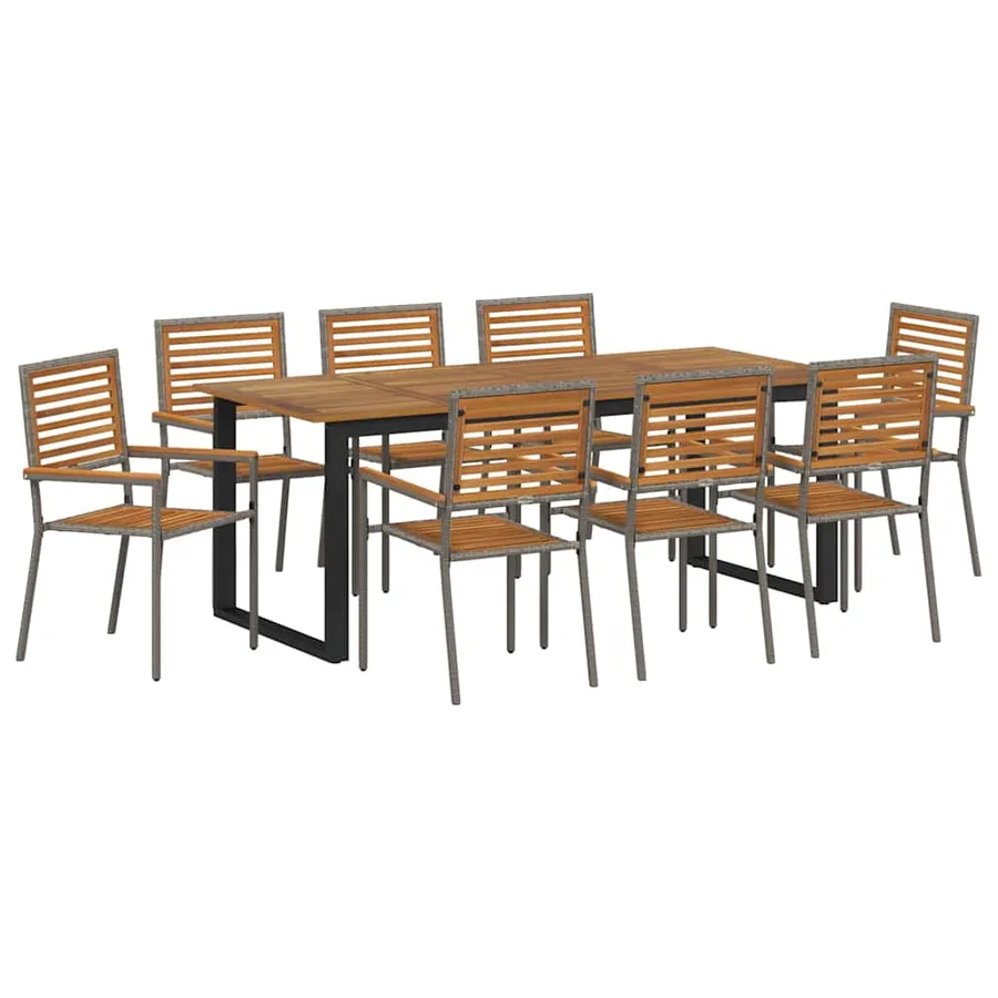 Ensemble de salle à manger pour jardin 9 pcs Gris - 2