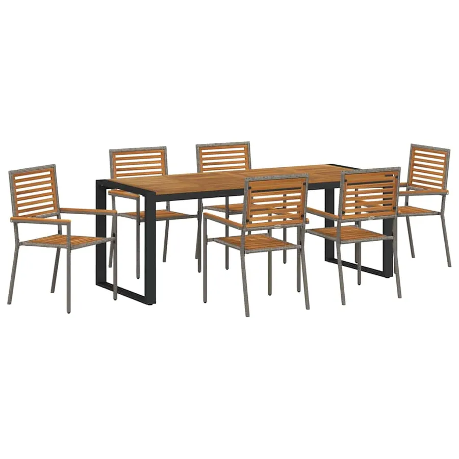 Ensemble de salle à manger pour jardin 7 pcs Gris et marron - 2