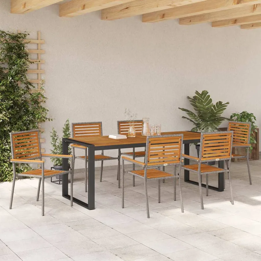 Ensemble de salle à manger pour jardin 7 pcs Gris et marron - 4