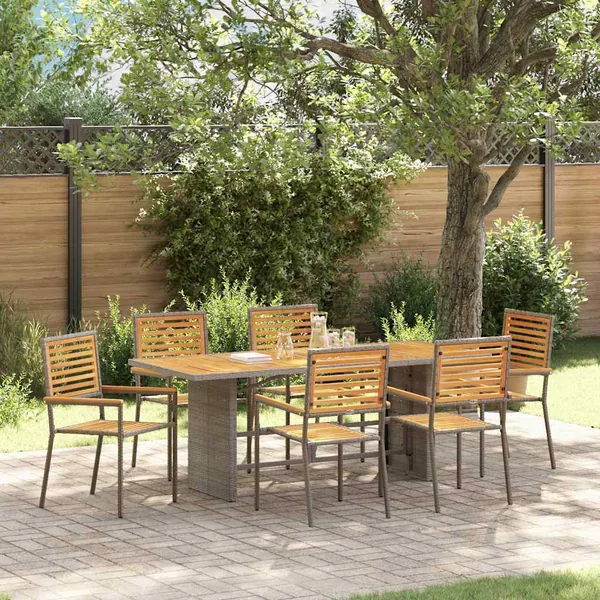Ensemble de salle à manger pour jardin 7 pcs Gris et marron