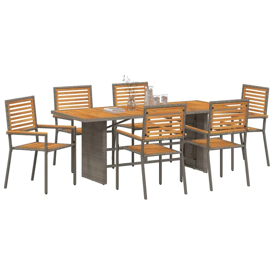 Ensemble de salle à manger pour jardin 7 pcs Gris et marron - 3