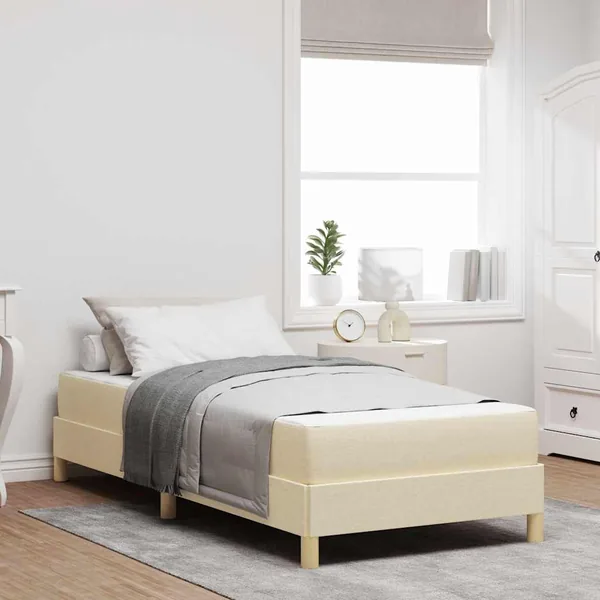 Lit à ressorts avec matelas Crème 90 x 200 cm tissu