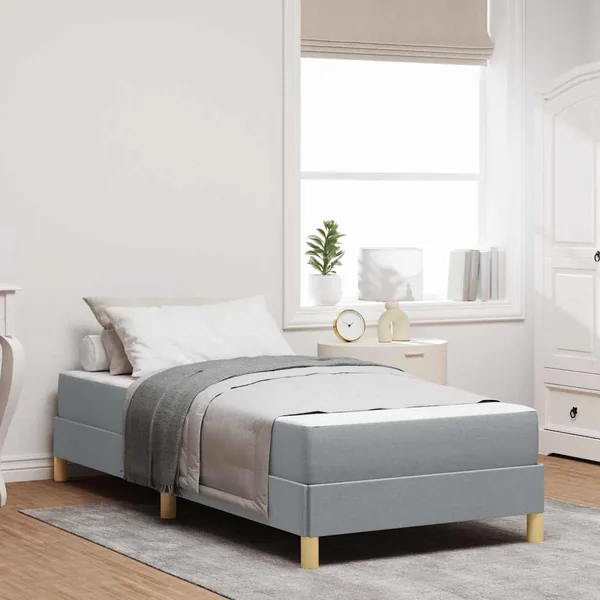 Lit à ressorts avec matelas Gris clair 90 x 200 cm tissu