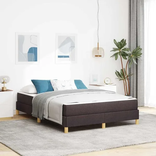 Lit à ressorts avec matelas Marron foncé 160 x 200 cm tissu