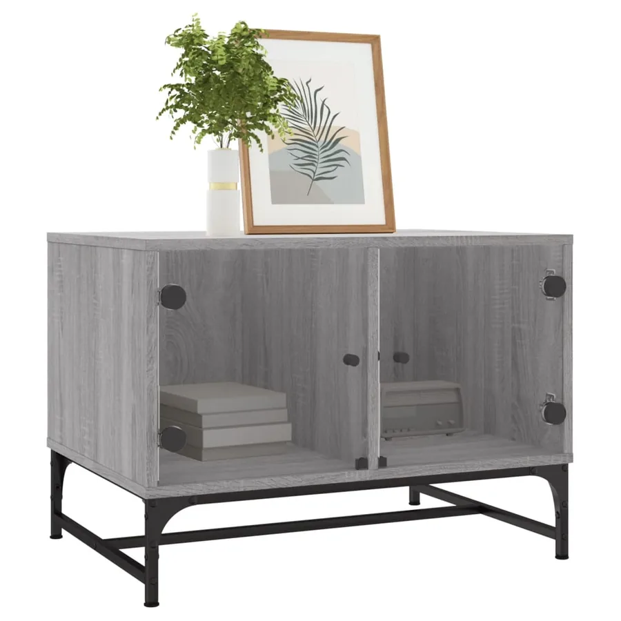Table basse avec portes en verre sonoma gris 68,5x50x50 cm - 3