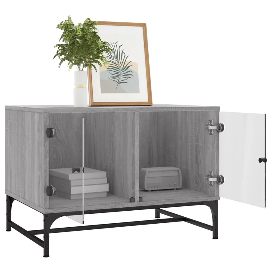 Table basse avec portes en verre sonoma gris 68,5x50x50 cm - 4