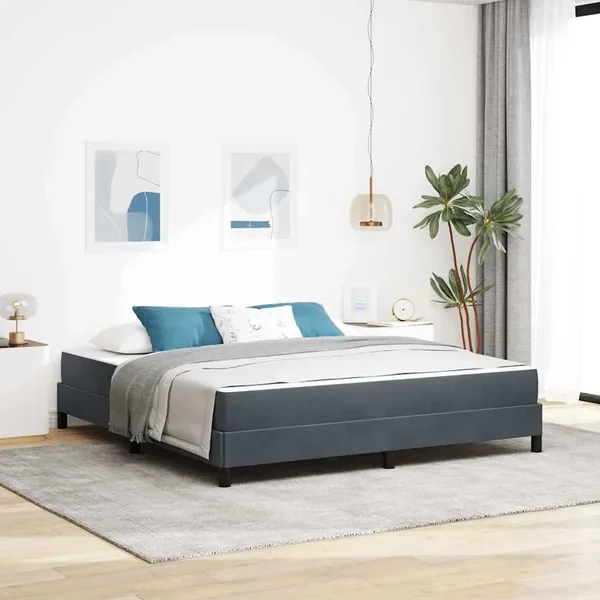 Lit à ressorts avec matelas Gris foncé 180 x 200 cm tissu