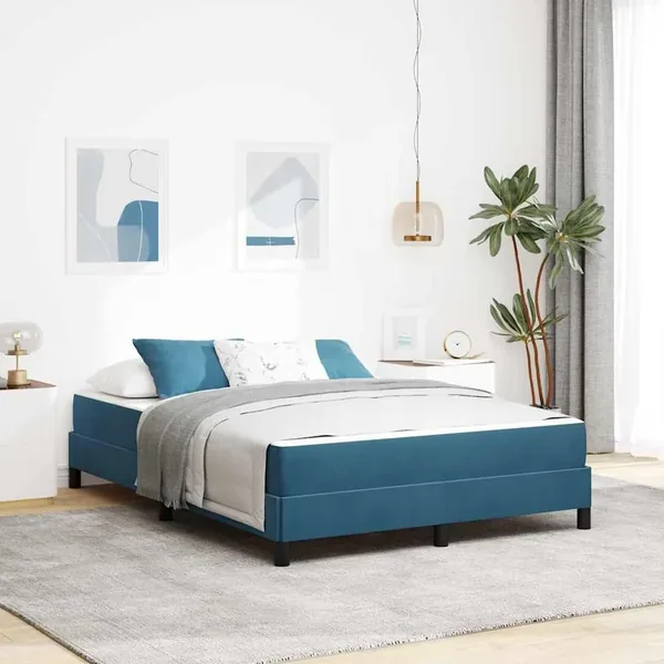 Lit à ressorts avec matelas Bleu foncé 140 x 220 cm tissu