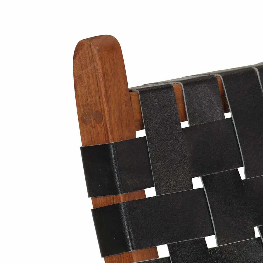 Chaise de relaxation pliable noir cuir véritable - 6
