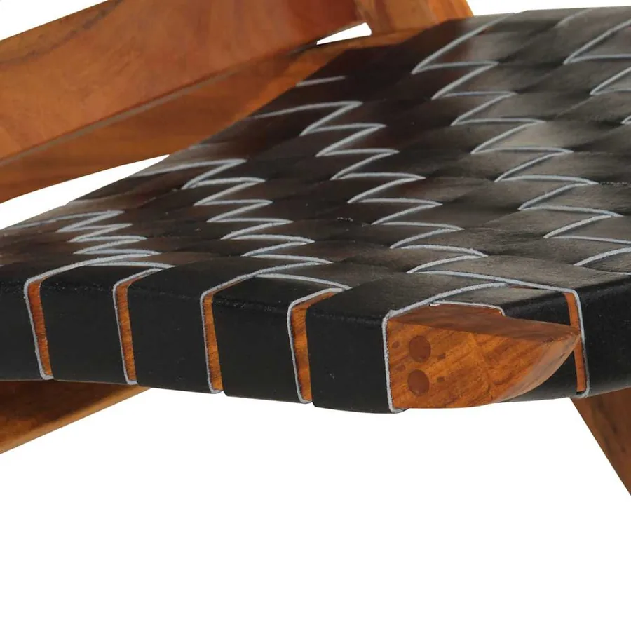 Chaise de relaxation pliable noir cuir véritable - 7