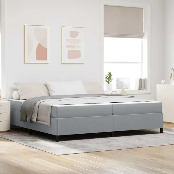 Lit à ressorts avec matelas Gris clair 200 x 200 cm tissu