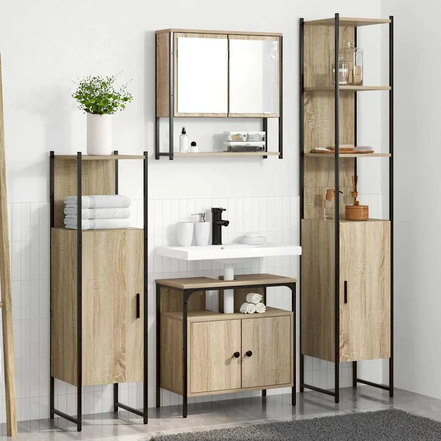 Ensemble de mobilier de salle de bain 4 pcs Chêne Sonoma