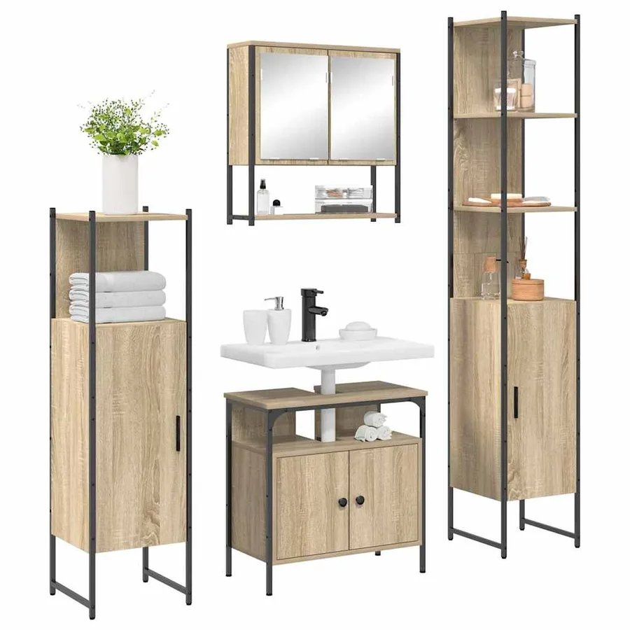 Ensemble de mobilier de salle de bain 4 pcs Chêne Sonoma - 3