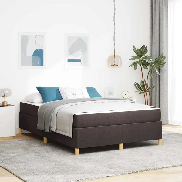 Cadre de lit avec matelas Marron foncé 140 x 190 cm tissu