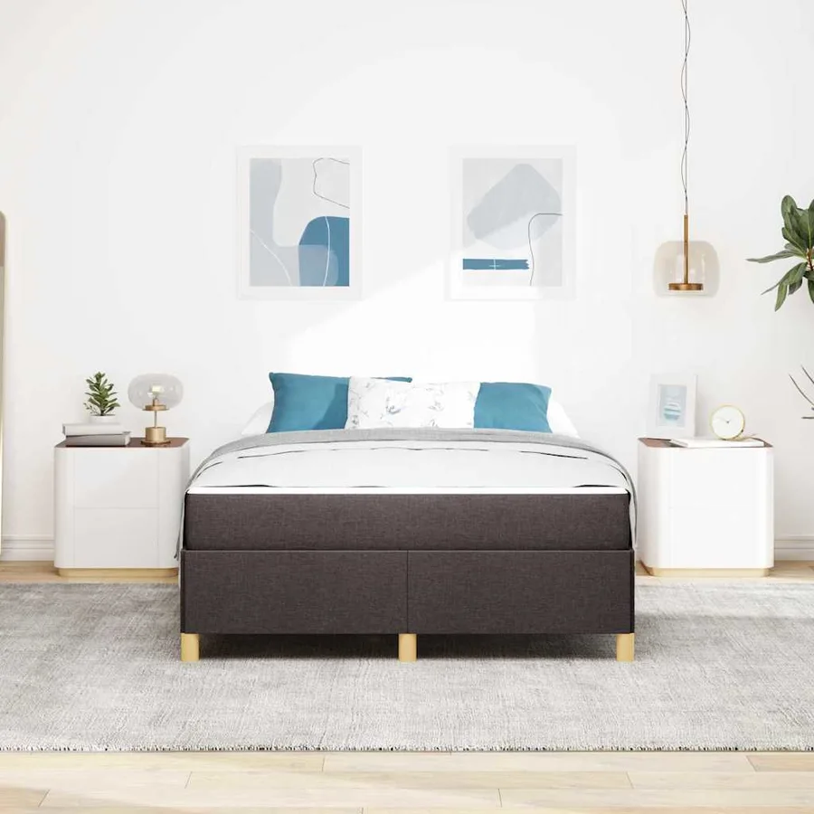 Cadre de lit avec matelas Marron foncé 140 x 190 cm tissu - 3