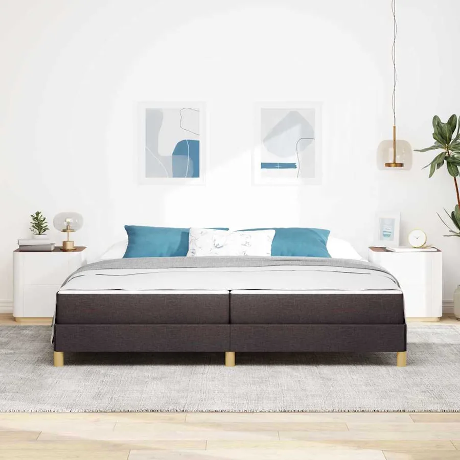 Lit à ressorts avec matelas Marron foncé 200 x 200 cm tissu - 3