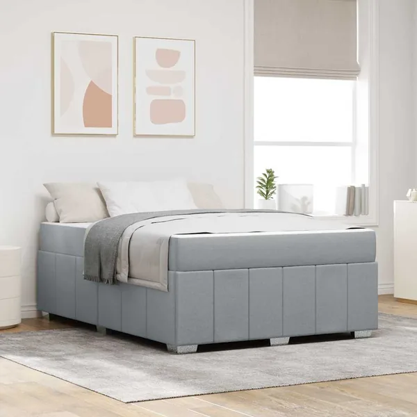 Cadre de lit avec matelas Gris clair 140 x 200 cm tissu