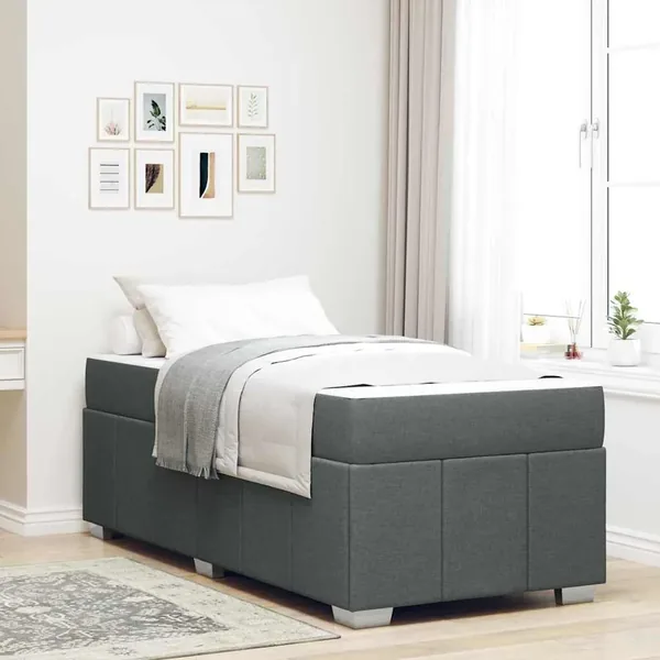 Cadre de lit avec matelas Gris foncé 90 x 200 cm tissu