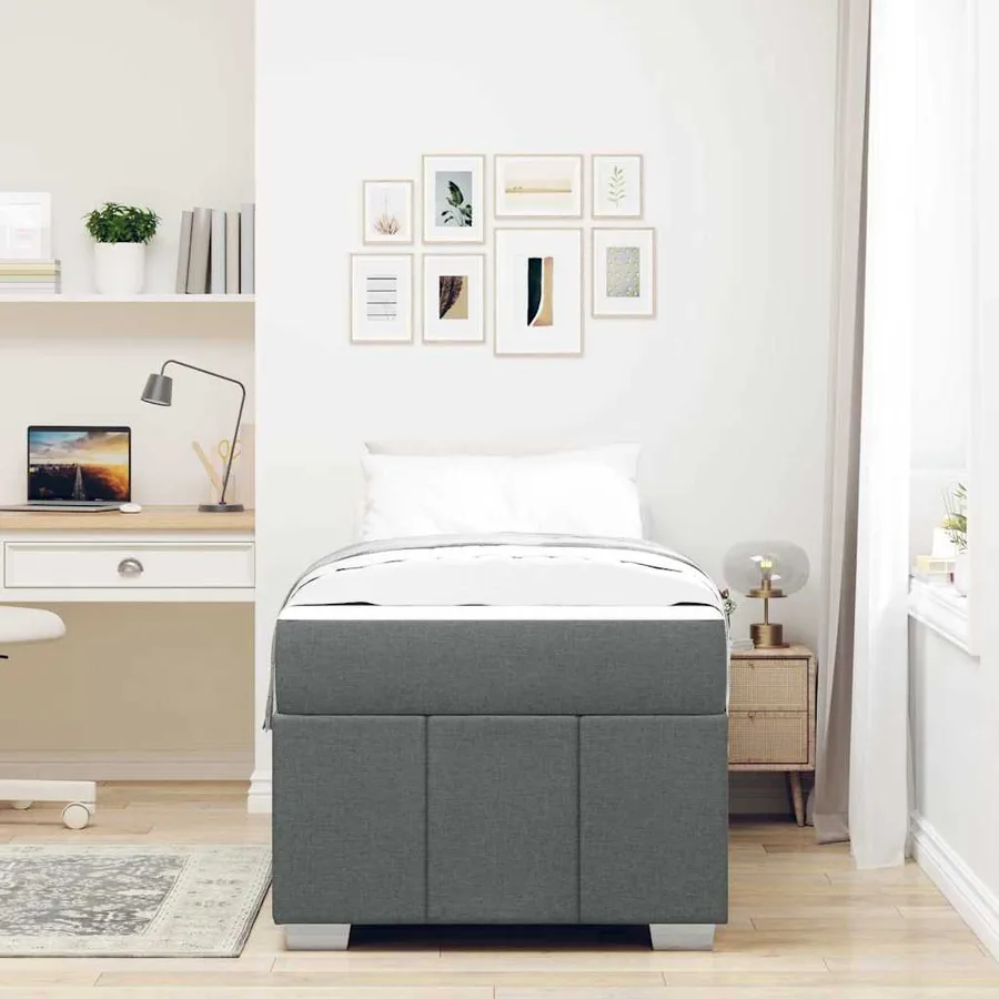 Cadre de lit avec matelas Gris foncé 90 x 200 cm tissu - 3