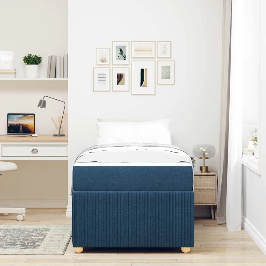 Cadre de lit avec matelas Bleu 80 x 200 cm tissu - 3