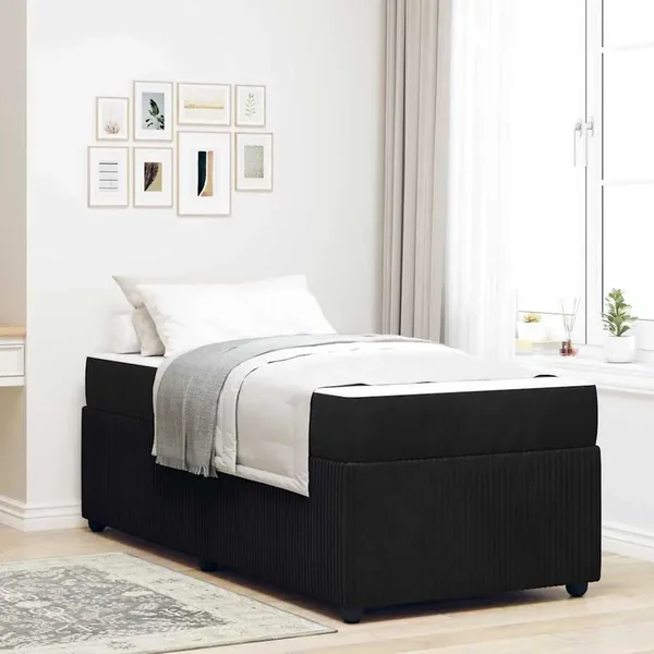 Cadre de lit avec matelas Noir 90 x 190 cm tissu