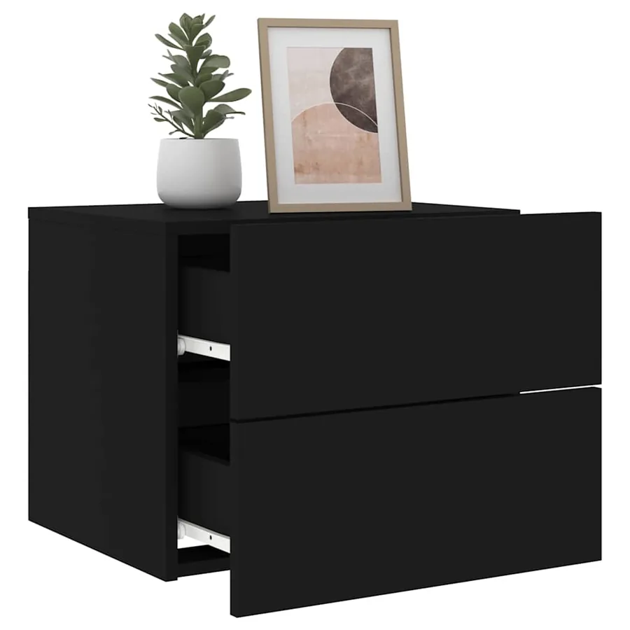 Tables de chevet murales avec lumières LED 2 pcs noir - 4