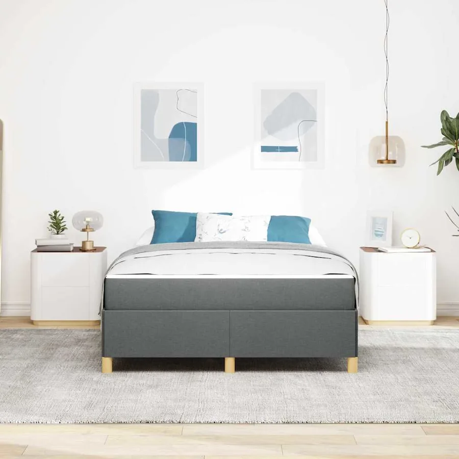 Cadre de lit avec matelas Gris foncé 140 x 190 cm tissu - 3