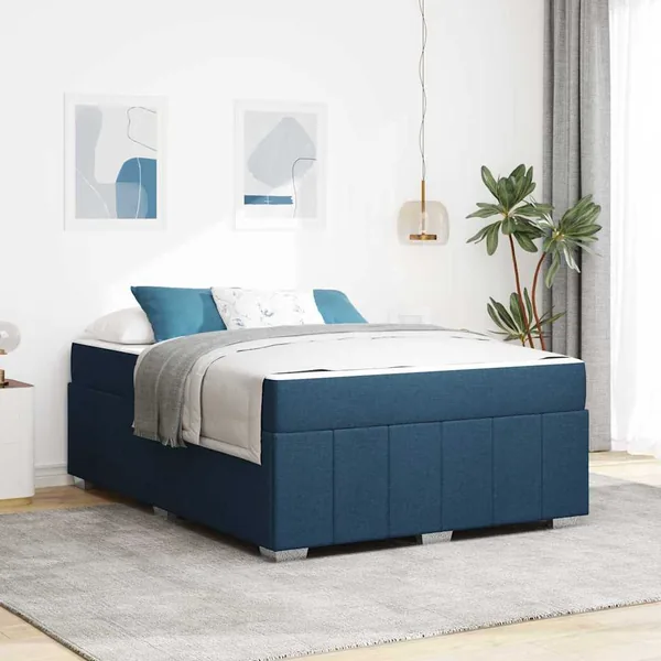 Cadre de lit avec matelas Bleu 160 x 200 cm tissu