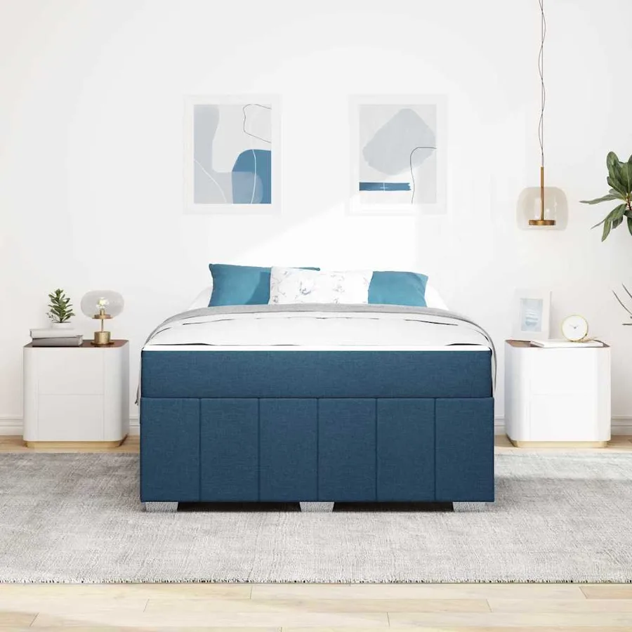 Cadre de lit avec matelas Bleu 160 x 200 cm tissu - 3