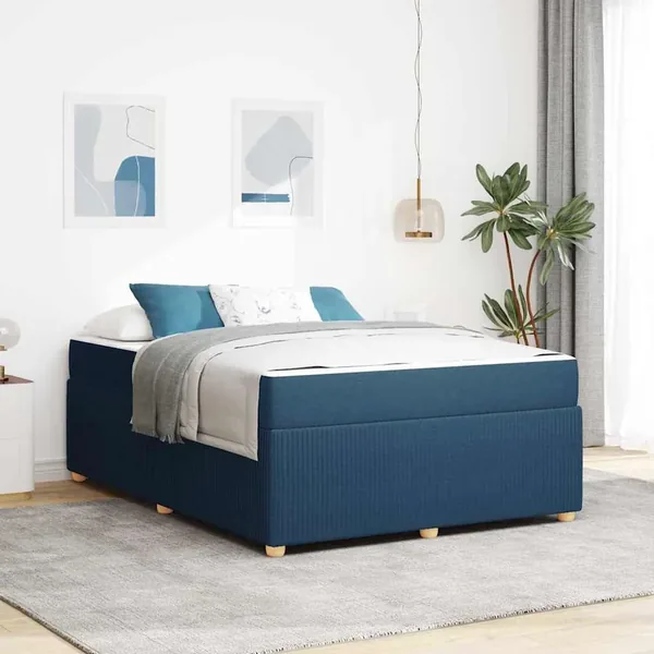 Cadre de lit avec matelas Bleu 160 x 200 cm tissu