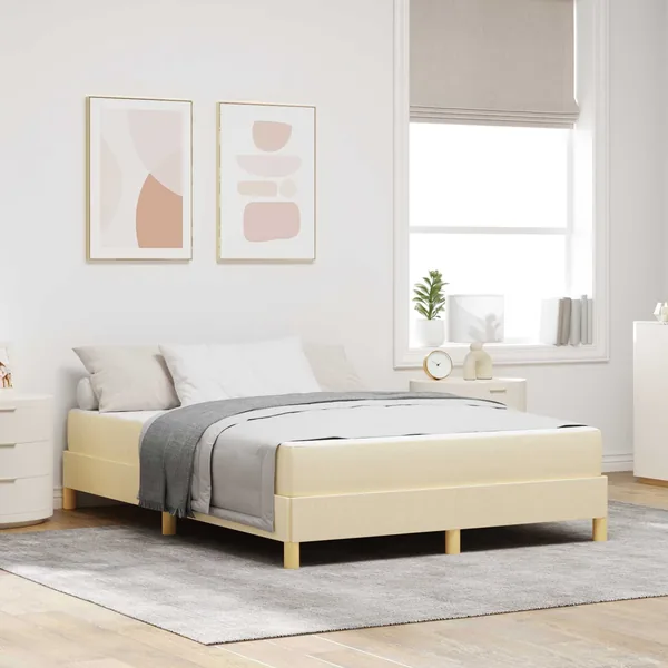Lit à ressorts avec matelas Crème 160 x 200 cm tissu