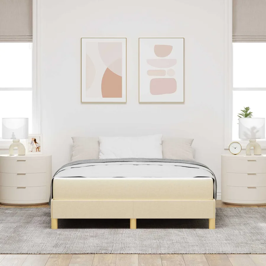 Lit à ressorts avec matelas Crème 160 x 200 cm tissu - 4