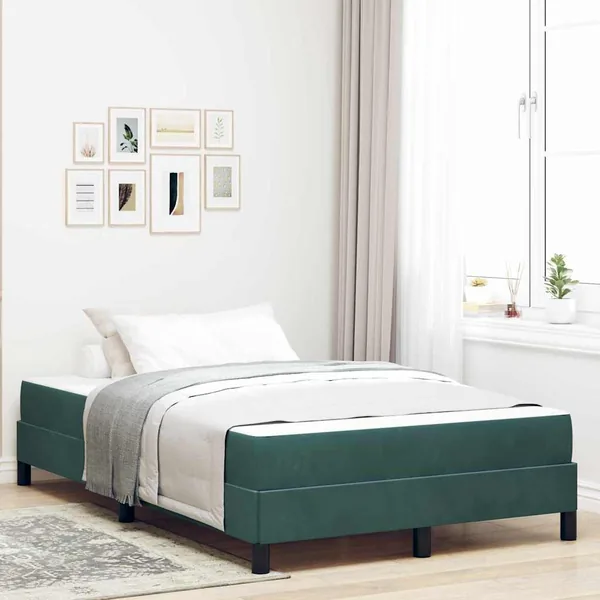 Lit à ressorts avec matelas Vert foncé 120 x 200 cm tissu