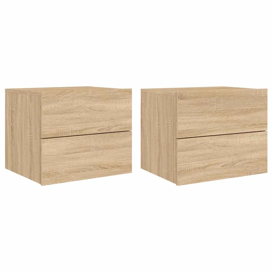 Tables de chevet murales avec lumières LED 2 pcs chêne sonoma - 2