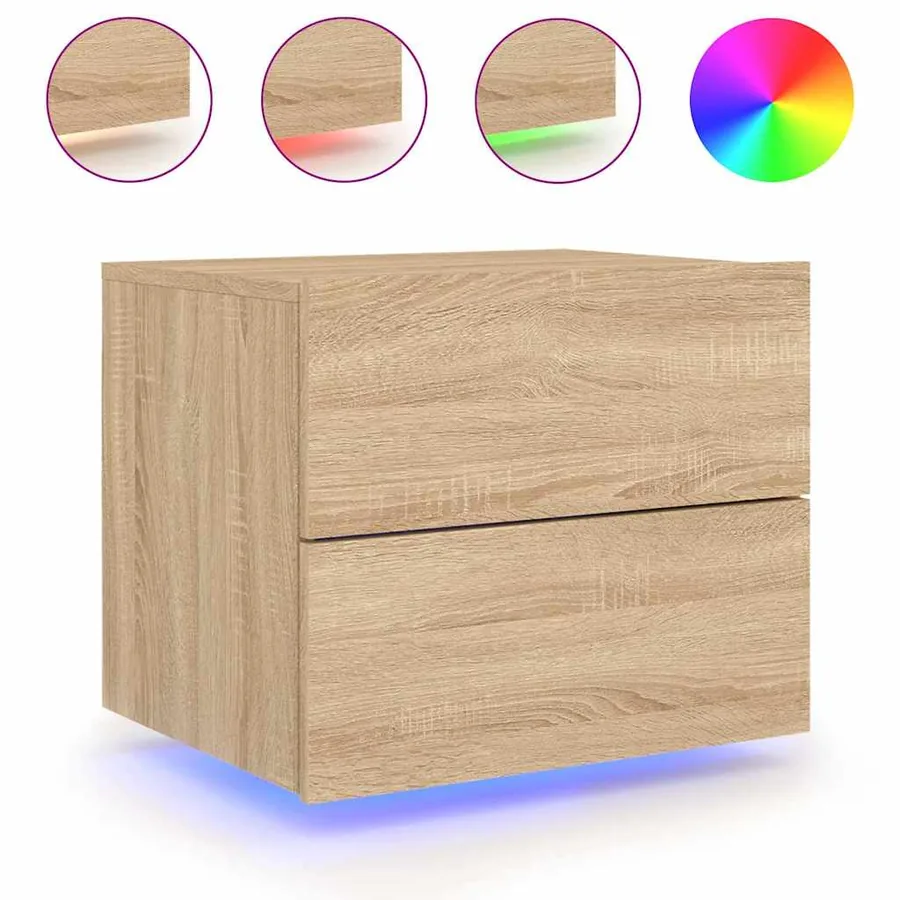 Tables de chevet murales avec lumières LED 2 pcs chêne sonoma - 5