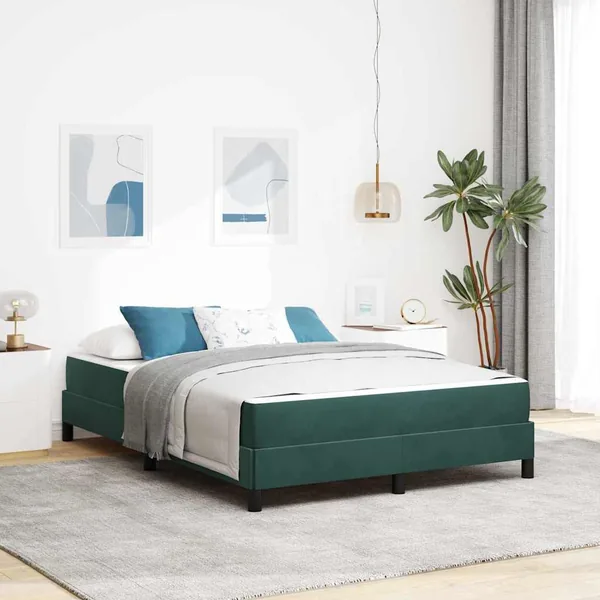 Lit à ressorts avec matelas Vert foncé 140 x 190 cm tissu