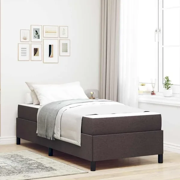 Lit à ressorts Marron foncé 100 x 200 cm tissu