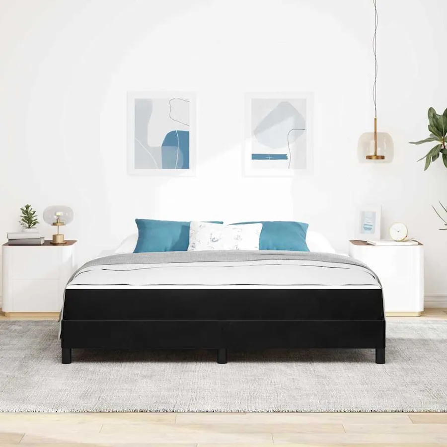 Lit à ressorts avec matelas Noir 180 x 220 cm tissu - 3