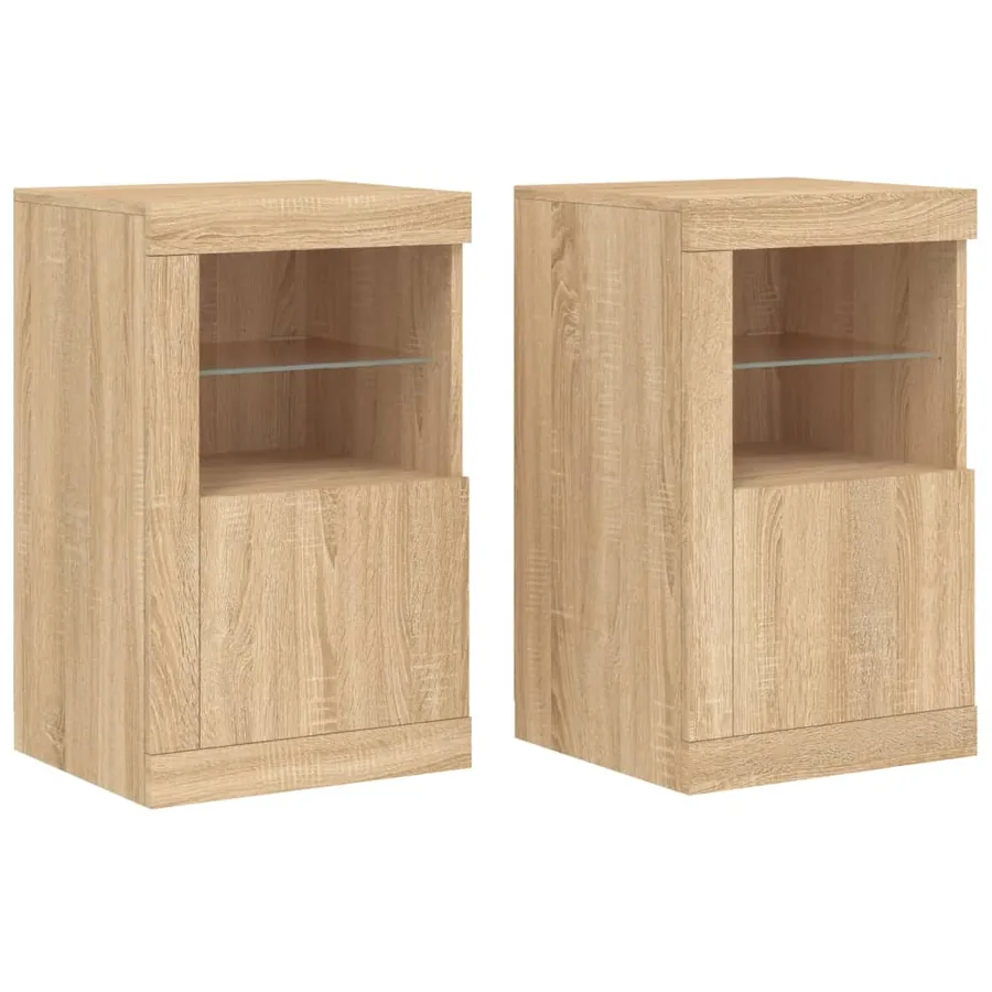 Armoires latérales et lumières LED 2 pcs chêne sonoma - 2
