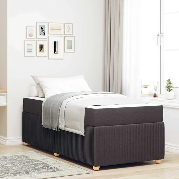 Cadre de lit avec matelas Marron foncé 90 x 200 cm tissu