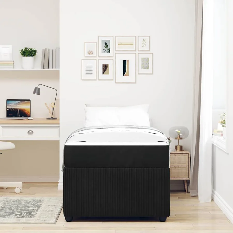 Cadre de lit avec matelas Noir 100 x 200 cm tissu - 3